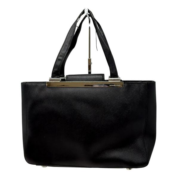 Michael Michael Kors Black Leather Silver Tone Top Handle Handbag 13 X 9 X 4.5 - Picture 2 of 16
